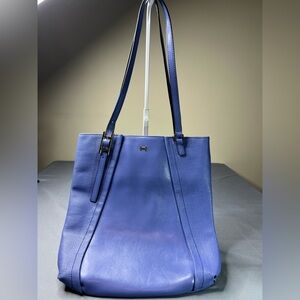 H by Halston Leather Bucket Bag – Periwinkle – Gold Hardware